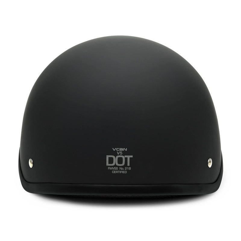 VCAN - V515-23 Cruiser Solid Flat Black Half Face Motorcycle Helmet (Medium) - Image 4